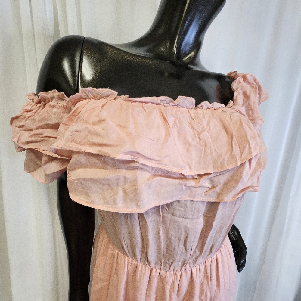 Pretty In Peachy Pink Off-Shoulder Maxi Dress with Ruffles - Picture 11 of 16